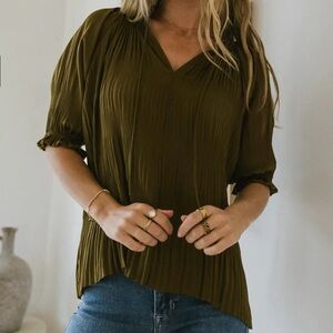 Bohme Killian Pleated Blouse in Olive